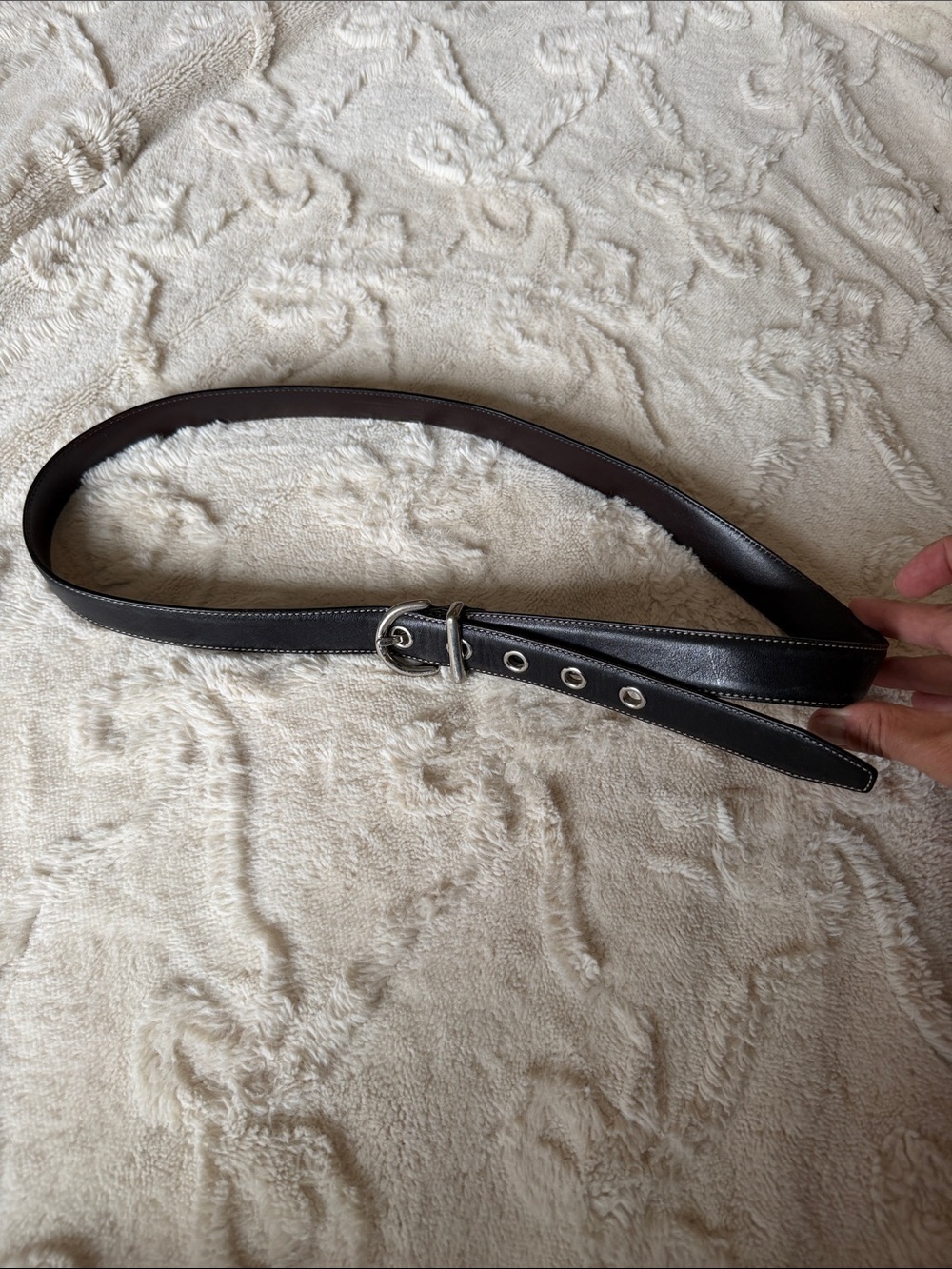 Coach Black Leather Belt with Silver Buckle
